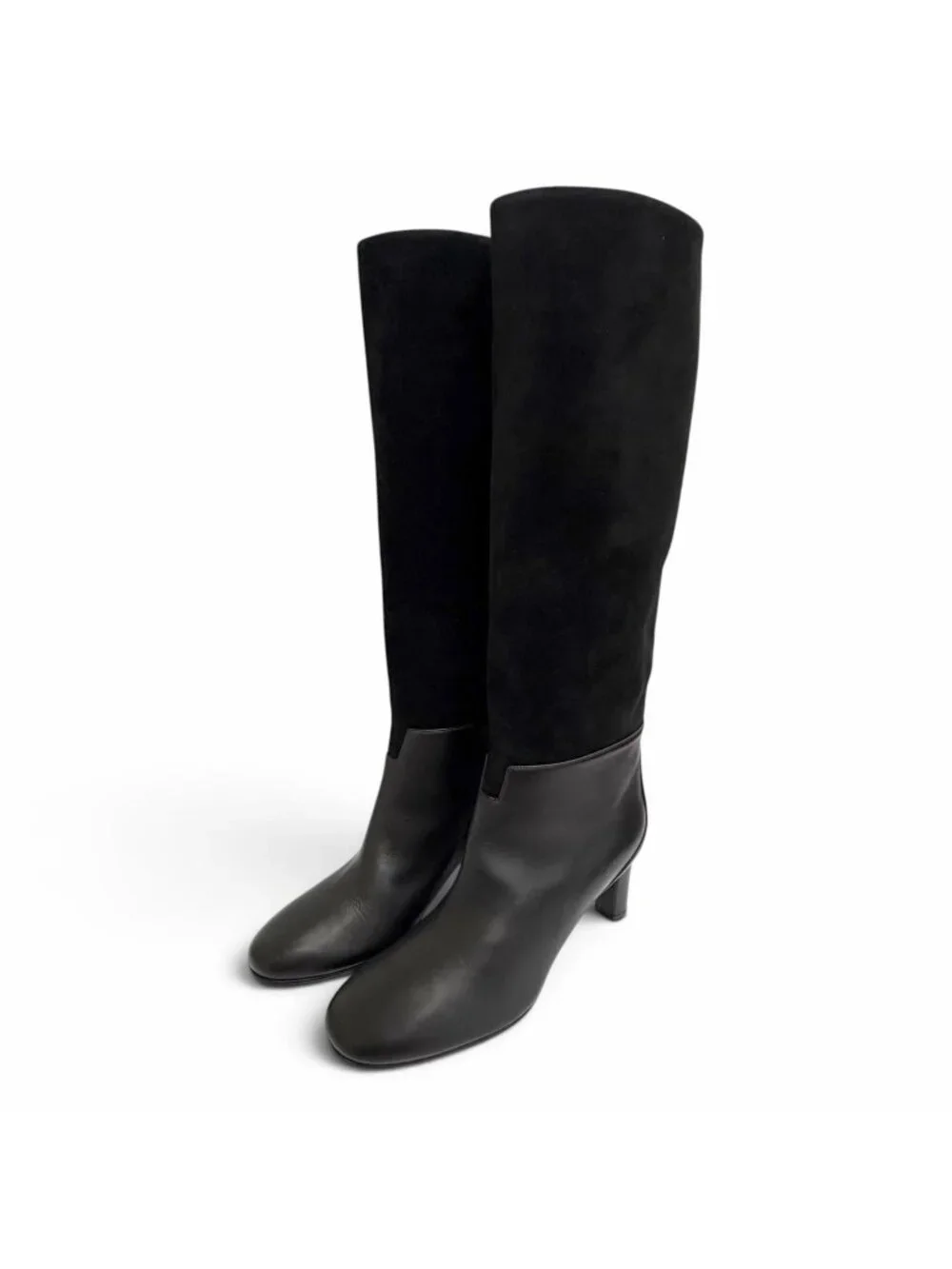 Hermes Suede Leather the H Logo Design Long Boots Black